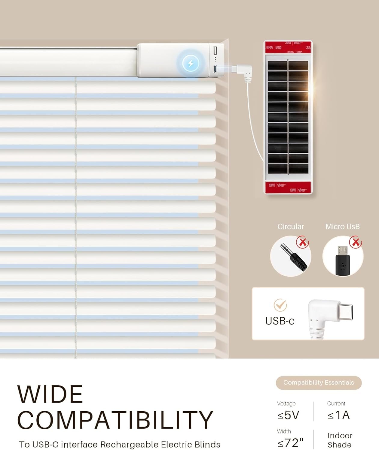 2PCS Solar Panels 1.3 Watt 5.5 Volt for Motorized Blinds, USB-C Plug Mobile Power Mounted on Windows - Image 5