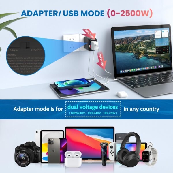 DOACE 2000W 220V to 110V Converter, Travel Voltage Converter Adapter Combo for Hair Dryer Straightener Curling Iron Laptop Tablet Cell Phone Camera, 10A Power Plug Adapters US to Europe/UK/AU/Asia - Image 2
