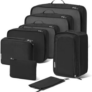 (Not Made In China) 8 Set Packing Cubes For Suitcases and Carry-On, Luggage Organizer, Cruise Ship Essentials and Travel Accessories (Black)
