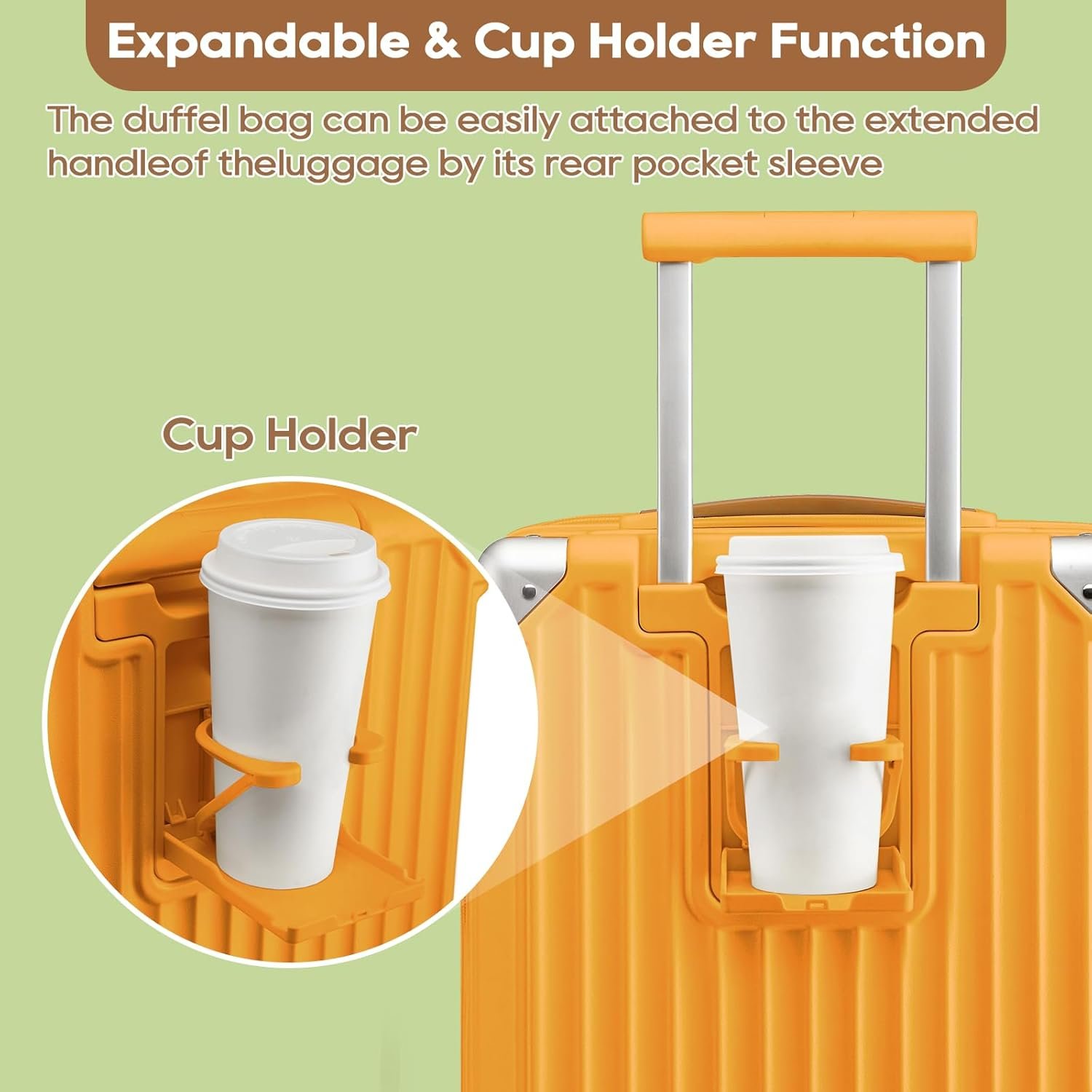 Joyway 20in Carry On Luggage with Cup Holder and USB Port, 25% Expandable Capacity, Smart Suitcase with Anti Slip Wheels and Handbag, Perfect for Men and Women 3 Piece Set Orange - Image 2