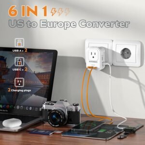 Voltage Converter US to Europe Travel:Worldwide 220V to 110V Voltage Converter with 2 USB A and 2 USB C, PD Fast Charge Adapter Plug Power Converter for France Italy Spain etc(White)