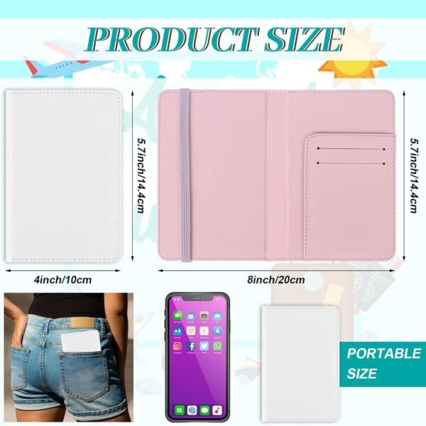 6 Pack Sublimation Passport Holder Covers PU Leather Heat Transfer Card Travel Wallet DIY Blank Holder Cover for Passport Business Credit Cards Boarding Passes (Pink+Gray) - Image 3