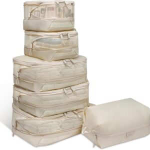 6 Set Compression Packing Cubes for Travel Women & Men, Suitcase Organizer Bags Set, Travel Organizer Bags with Double Zipper, Space-Saving Luggage Storage for Suitcase