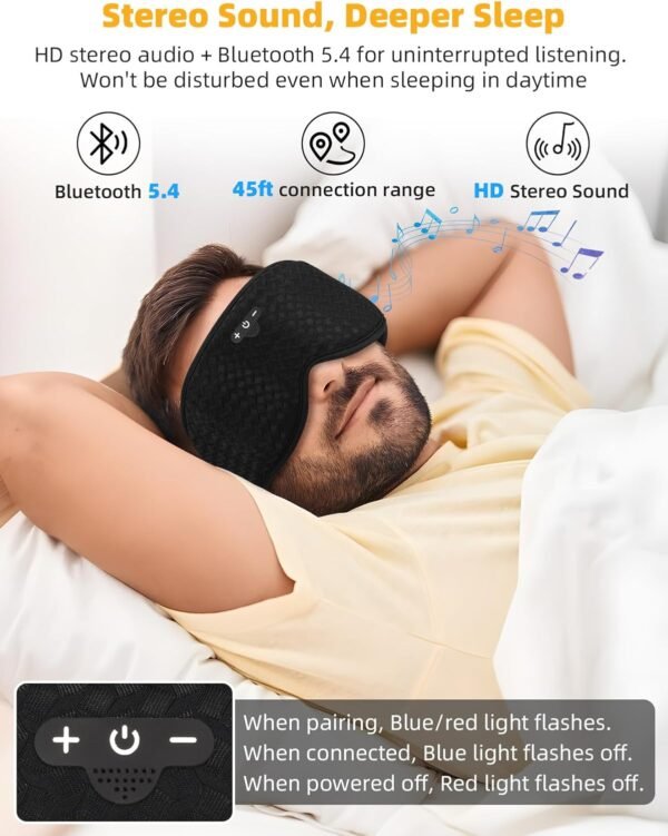 3D Contoured Sleep Mask with Bluetooth Headphones, Adjustable Blackout Sleeping Mask, Easy Installation Sleeping Headphones with Ultra-Thin Stereo Speakers for Men, Women - Image 7