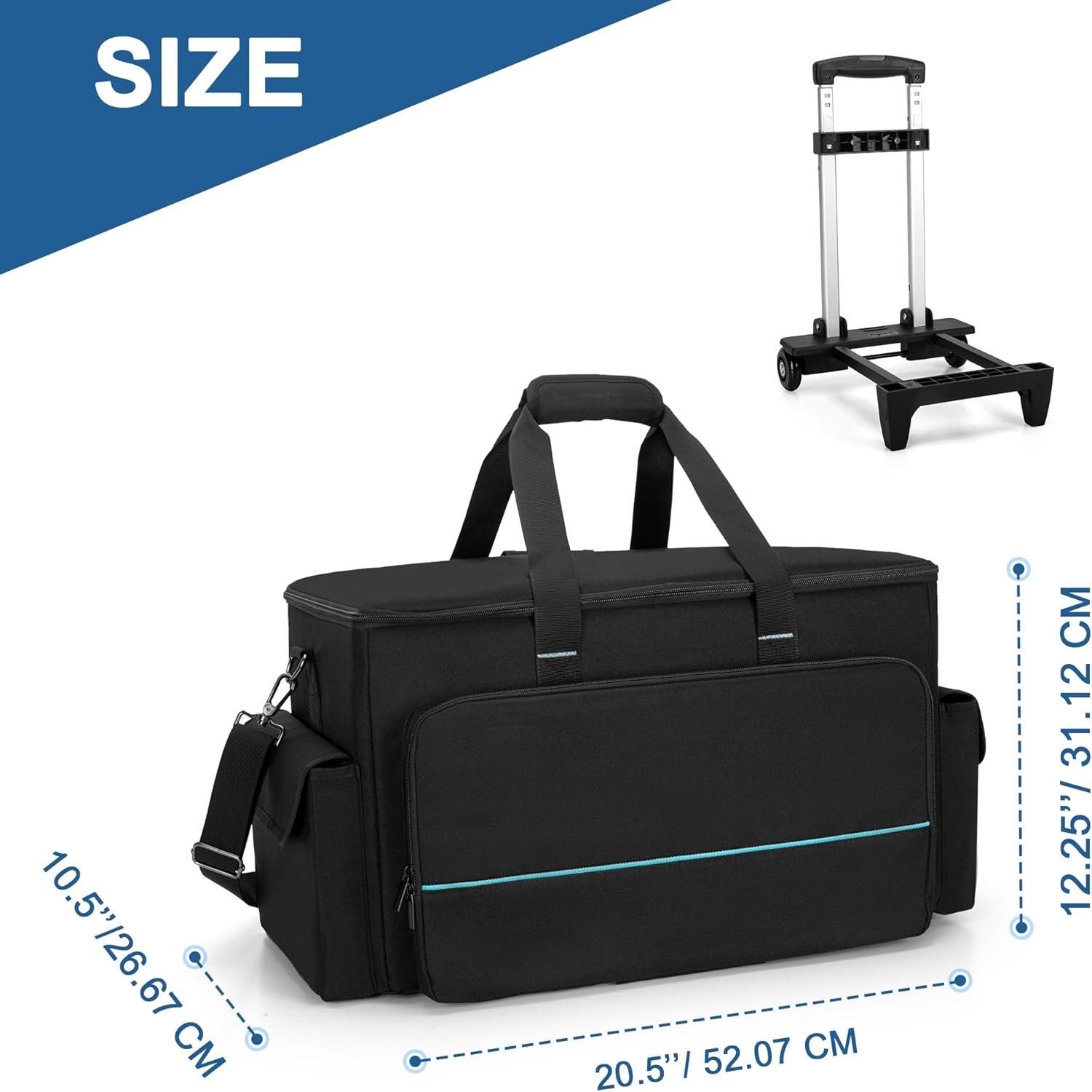 Large Rolling DJ Cable Bag, Padded Gig Bag with Detachable Trolley & Divider, Music Gear Case with Multi Pockets for 15.6" Laptop, DJ Gear, Musical Instrument, Sound Equipment Storage - Image 7