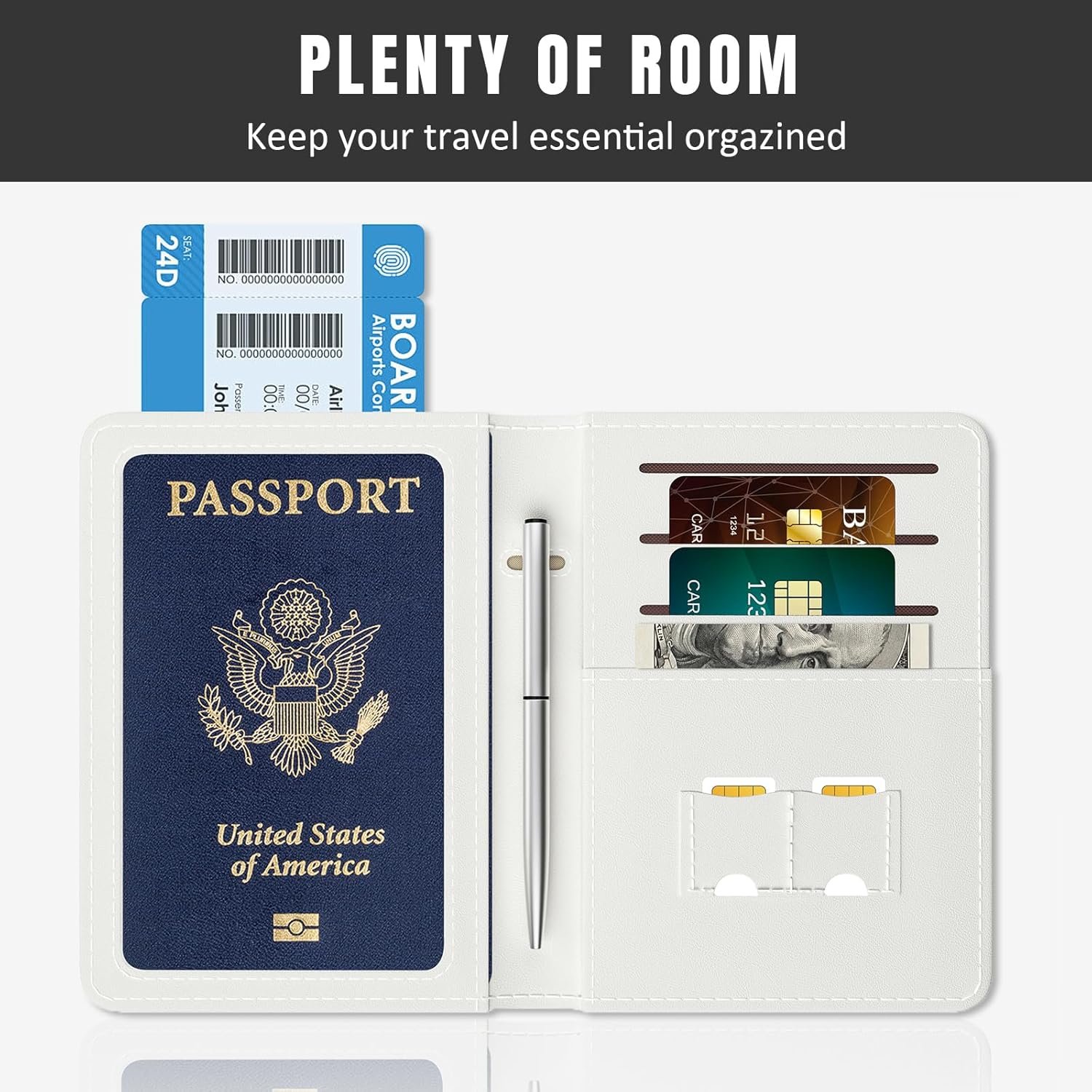 Rimilak Passport Holder, RFID Blocking Passport Cover Wallet Travel Essentials, Leather Travel Air Ticket Documents Organizer Protector for Women and Men, Gold Marble - Image 4