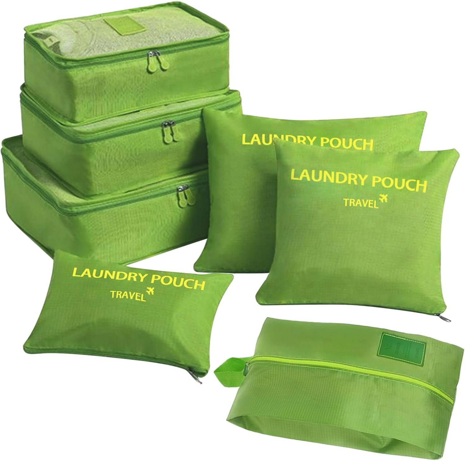 7 Set Packing Cubes for Travel Luggage Packing Bags Reusable Waterproof Suitcase Organizer Bags Set with Shoe Bag and Toiletry Bag (Green)