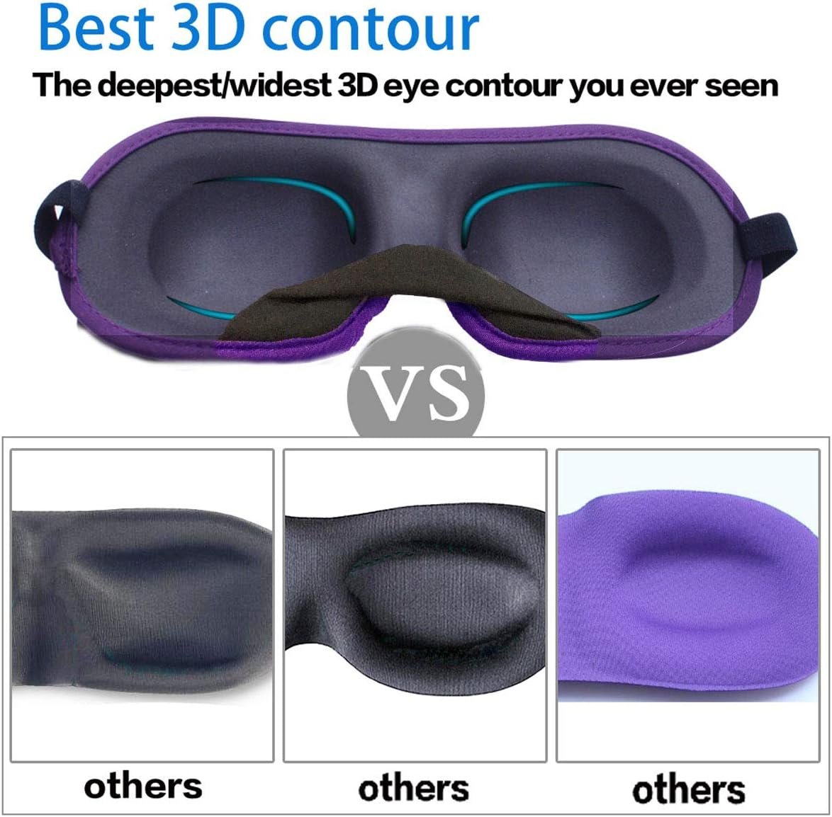3D Eye mask for Sleeping,Machine Washable, Sleep Mask for Women, Blinder Blindfold Airplane (Black+Purple) - Image 3
