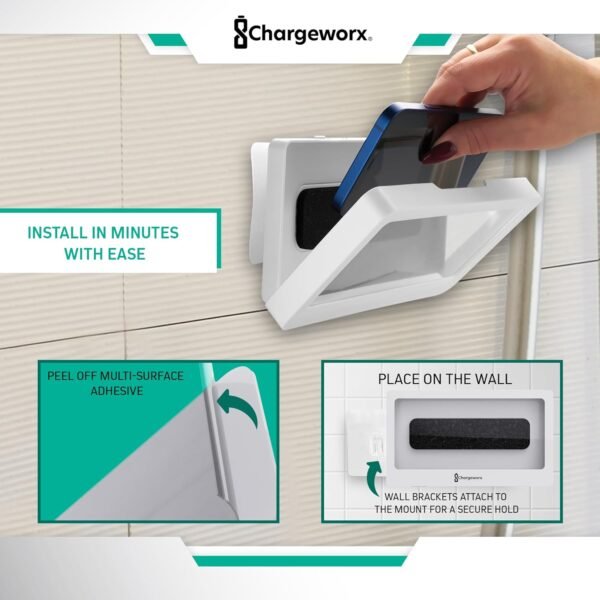 CHARGEWORX Portable Waterproof Shower Phone Holder, Wall-Mountable Smartphone Holder for Bathroom or Kitchen, Touchscreen-Enabled, Anti-Fog Design, Universally Compatible - Image 4