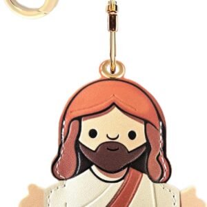 Leather Airtag Keychain Case Holder,Cute Protective Apple Air Tag Cover with Key Ring,Anti-Scratch Hidden Finder GPS Tracker Case for Wallet Keys,Bag,Pets,Backpack(Je sus A)