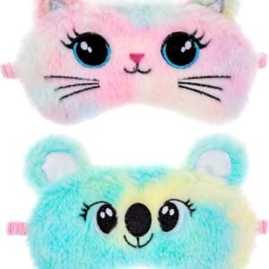 2 Pcs Sleep Mask Soft Plush Blindfold Cute Rabbit Panda Koala EyeCover Soft Eye Blindfold Cover Animal Shade Night Eye Masks for Women Girls Home Travel (Colorful)