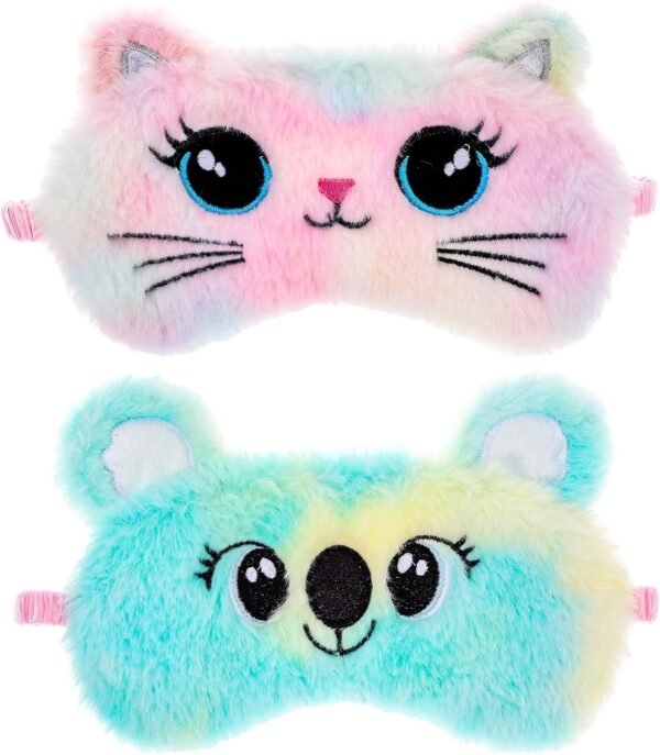 2 Pcs Sleep Mask Soft Plush Blindfold Cute Rabbit Panda Koala EyeCover Soft Eye Blindfold Cover Animal Shade Night Eye Masks for Women Girls Home Travel (Colorful)