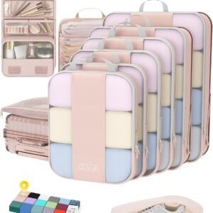 10 Set Compression Packing Cubes for Travel Women Mom,OlarHike Luggage Clothes Storage Gifts for Travelers,Airplane/Cruise/Car/Train Travel Essentials,Compressible Expandable Saver Space Bags(Beige)