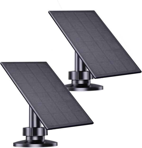 Zivif Solar Panel for Security Camera, 2W Solar Charger with Micro USB & USB-C Port for Rechargeable Battery Camera, with 360° Adjustable Security Mount, Black (2 Pack)
