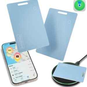 Air Tag (2025) iOS Only Bluetooth Tracker Card with Apple Find My, Rechargeable Smart Card Wallet Finder GPS Tracker, Keys Finder and Item Locator for Keys, Bags, Passports (Blue, 2 Pack)