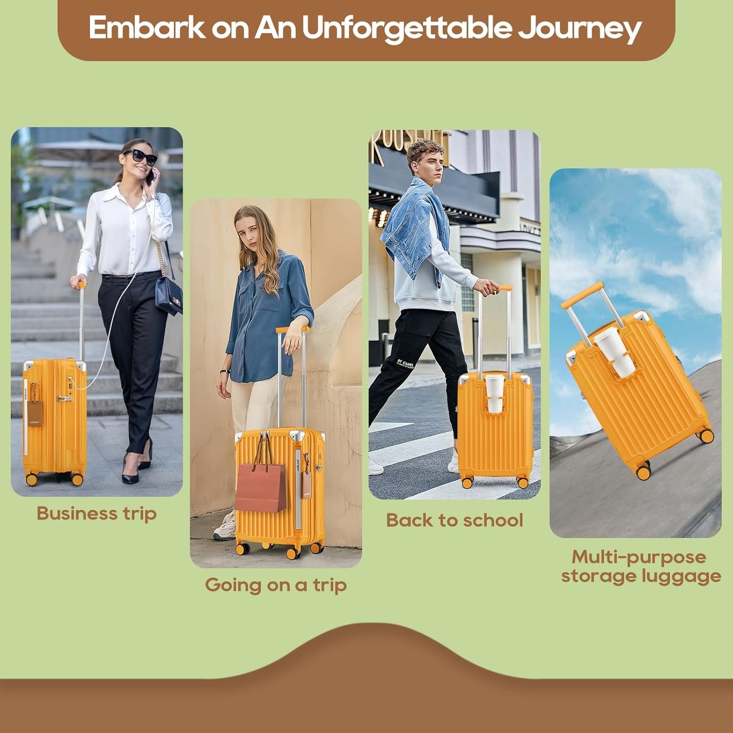 Joyway 20in Carry On Luggage with Cup Holder and USB Port, 25% Expandable Capacity, Smart Suitcase with Anti Slip Wheels and Handbag, Perfect for Men and Women 3 Piece Set Orange - Image 8