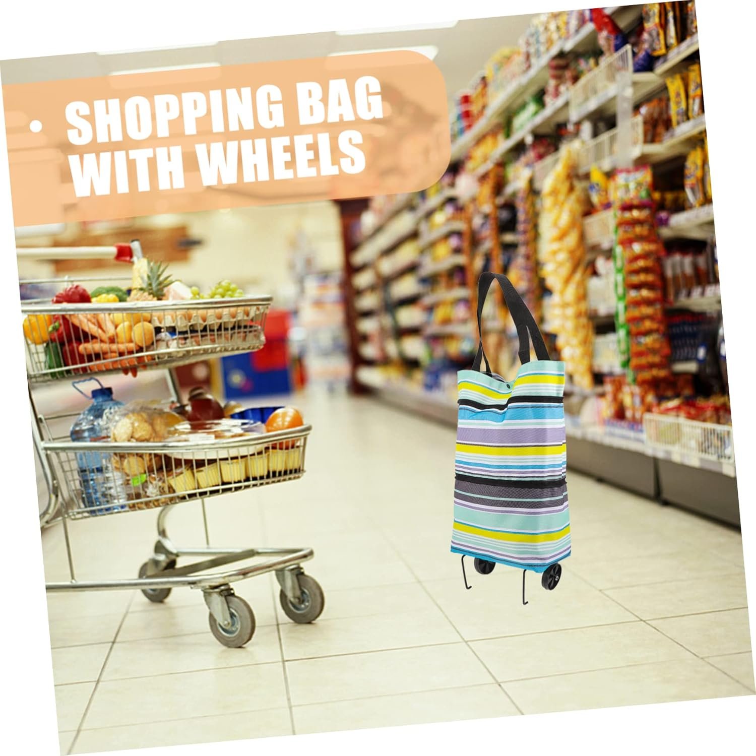 Large Capacity Foldable Grocery Shopping Bag Trolley with Adjustable Handles and Smooth Wheels Portable Reusable Market Cart for Groceries and Daily Shopping - Image 8