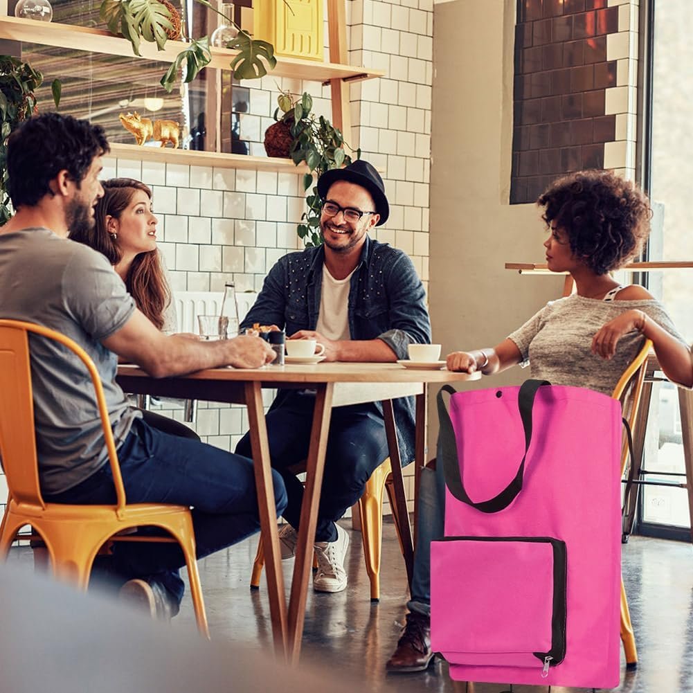 Foldable Shopping Trolley with Wheels - 2 in 1 Reusable Grocery Bags (Rose Red) - Image 6
