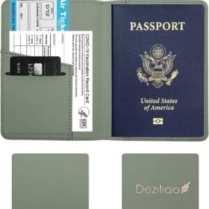 Deziliao Passport Holder,Passport Holder Card Slots, Passport and Vaccine Card Holder Combo, Cute Passport cover for Women and Men, with Waterproof Rfid Blocking, Passport Travel Wallet(Moss green)