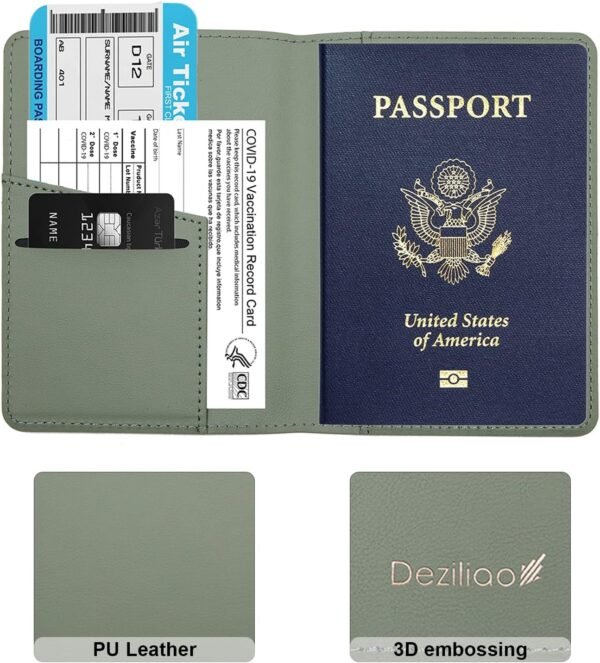 Deziliao Passport Holder,Passport Holder Card Slots, Passport and Vaccine Card Holder Combo, Cute Passport cover for Women and Men, with Waterproof Rfid Blocking, Passport Travel Wallet(Moss green) - Image 2