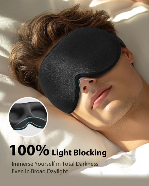 MABAO Weighted Eye Mask for Sleeping, Blackout 3D Contoured Sleep Mask with Adjustable Strap for Women Men, Memory Foam, Gentle Pressure Relief Comfort Eye Cover Blindfold for Insomnia & Travel -Black - Image 4