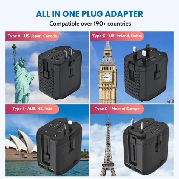 DOACE 2000W 220V to 110V Converter, Travel Voltage Converter Adapter Combo for Hair Dryer Straightener Curling Iron Laptop Tablet Cell Phone Camera, 10A Power Plug Adapters US to Europe/UK/AU/Asia - Image 6