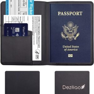 Deziliao Passport Holder,Passport Holder Card Slots, Passport and Vaccine Card Holder Combo, Cute Passport cover for Women and Men, with Waterproof Rfid Blocking, Passport Travel Wallet(Black)