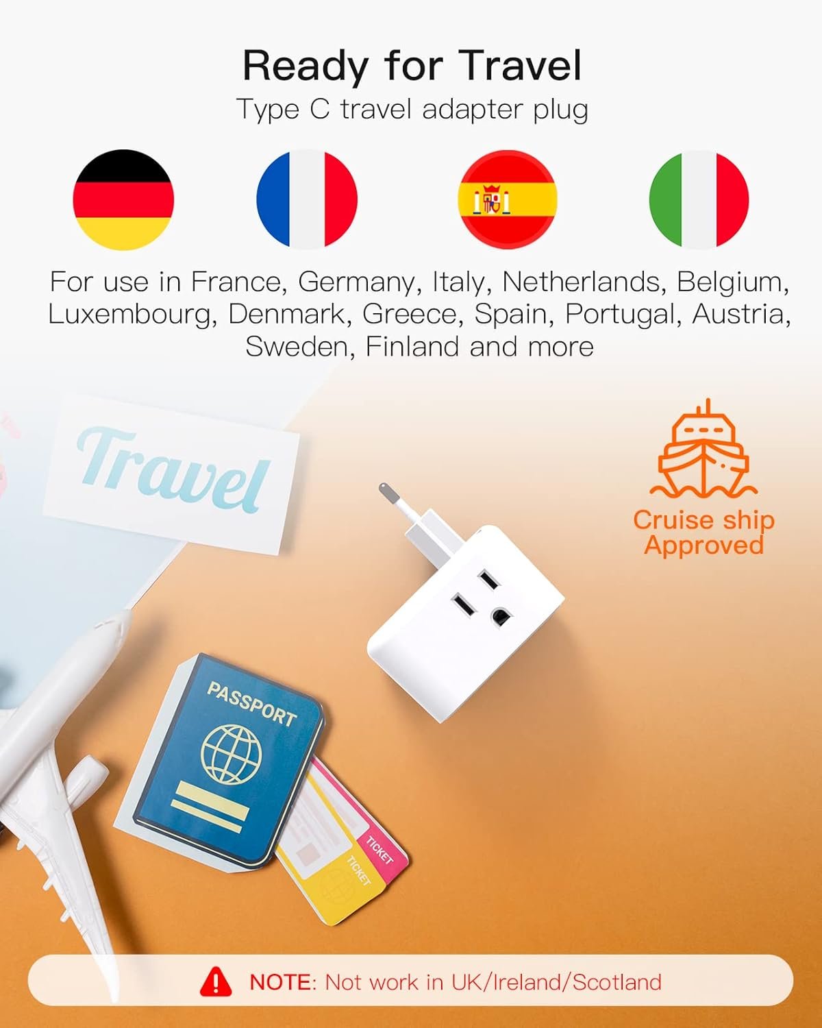 【2-Pack】 European Travel Plug Adapter, BESHON International Power Plug Adapter with 3 Outlets 3 USB Ports(2 USB C), Type C Plug Adapter Travel Essentials to Most Europe Spain Italy France Germany - Image 5