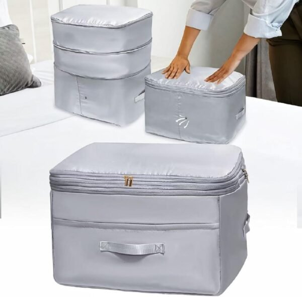 Comforter Storage Bags, Ultra Space Saving Self Compression Organizers, Double Zipper Compression Packing Cubes for Blankets Duvet Quilts Pillows Queen King Bedding Clothes (Gray, X-Large)