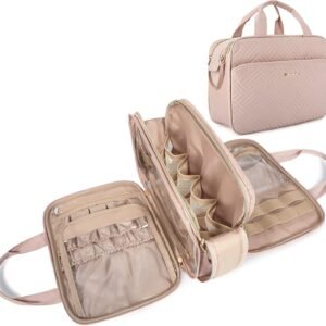 BAGSMART Toiletry Bag for Women, Large Toiletry Bag Water-resistant Makeup Cosmetic Organizer Bag Door Room Essentials for Accessories, Shampoo, Full Sized Container, Toiletries (Medium, Pink)