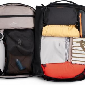 Bellroy Lite Travel Pack 38L (carry-on backpack, large travel backpack for international travelers, with laptop pocket, interior packing cells and tuck-away shoulder straps) – Black