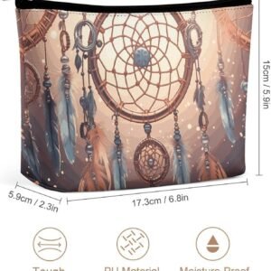 Waterproof Travel Makeup Bag Case Organizer, PU Leather Native American Dream Catcher Cosmetic Bags, Small Toiletry Case Cute, Portable Zipper Pouch for Women Men, Travel Accessories