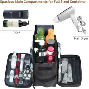 Buruis Extra Large Toiletry Bag for Men, Travel Toiletry Organizer Dopp Kit Water-resistant Shaving Bags, PU Leather Cosmetic Bathroom Shower Bag for Toiletries, Grooming, Accessories (Black)