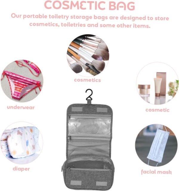 Garneck Hanging Toiletry Bag for Travel Small Polyester Wash Bag with Design Compact Cosmetic Organizer for Men and Women Space Saving Storage Pouch for Camping and Trips - Image 7