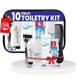 Trektote Travel Toiletry Kit For Men And Women – 10 Piece Set of Travel Size Toiletries, TSA Compliant, Includes Body Wash, Deodorant, Shaving Cream And Razor, Oral Care, Reusable Toiletry Bag & More