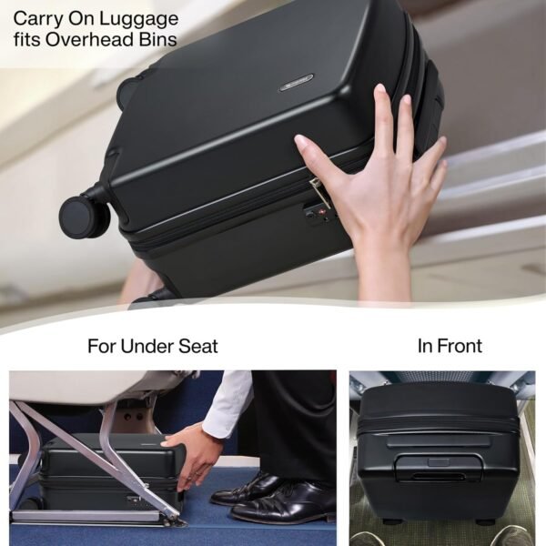 Hanke 16 Inch Underseat Carry On Luggage, Airline-Approved Hard Shell Small Suitcase with Spinner Wheels, Lightweight Tsa Lock Travel Luggage for Short Trips(Jet Black) - Image 2