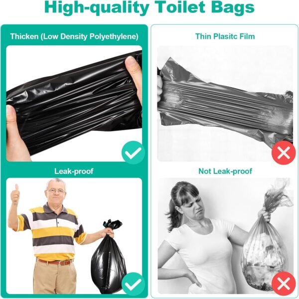 60 Portable Toilet Bags with Poo Gel Set, 8 Gallon Camping Toilet Bags with Absorbent Gels, Waste Bags, Leak-Proof Trash Bag for Camping Potty, Traveling - Image 4