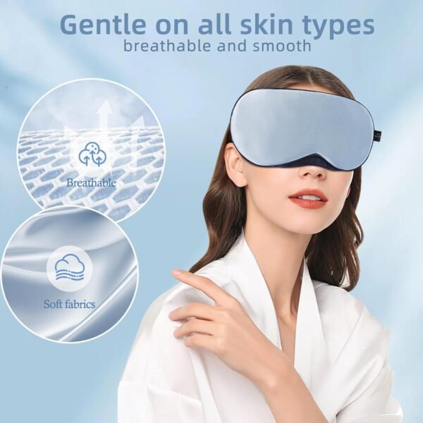 Sleep Mask, 1 Pack 100% Real Natural Pure Silk Eye Masks with Elastic Adjusting Strap, Mulberry Silk Eye Sleep Shade Cover for 3 Sizes (Blue, Small 7.1''x3.1'') - Image 7