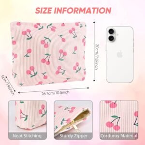 Cute Cherries Makeup Pouch for Women Small Make Up Bag for Purse Zipper Initial Makeup Cosmetic Bags Pouches for Purse Aesthetic Travel Toiletry Bags, Pink Cherry