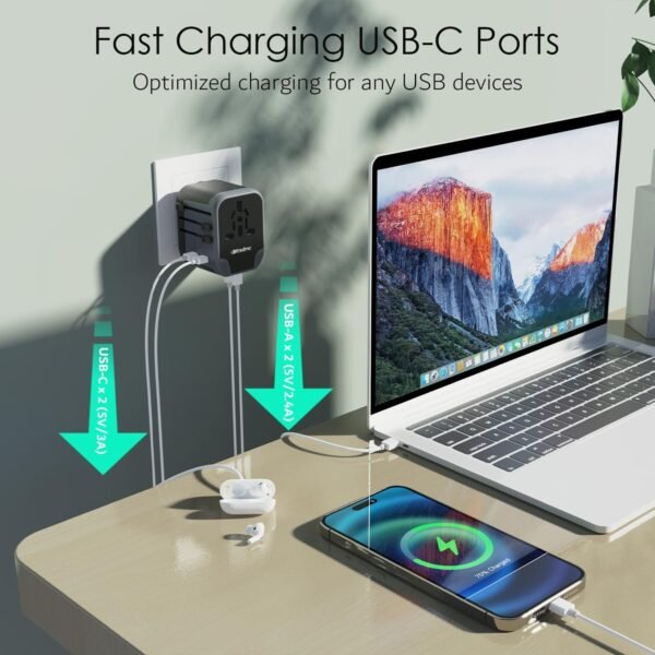 International Plug Adapter, Universal Power Adaptor with 4 USB Ports (2 USB C), Worldwide Travel Essentials Wall Charger for USA to Europe France Germany Spain Ireland Australia(Type C/G/A/I) - Image 3