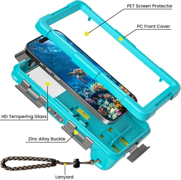 𝟐𝟎𝟐𝟓 Latest Upgrade Universal Waterproof Phone Case for Snorkeling and Diving Underwater Phone Case for iPhone 16/15/14/13/12/11 Pro Max Galaxy S25/S24/S23/S22 Ultra Plus etc Diving Case - Blue - Image 6