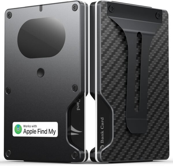 【Anti-theft Tracking Wallet】Smart Wallet with Location Tracking, Air Wallet Build in Airtag Chip Compatible with Apple Find My iOS Only, RFID-Blocking Card Holder with Money Clip (Black Carbon Fiber)