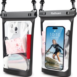 Large Waterproof Phone Pouch, 2pcs Floating Waterproof Bag for iPhone 16 15 14 13 12 Pro Max Galaxy S24 S23 S22 All Phones, Cell Phone Dry Bag for Beach Cruise Swimming Rafting Boating (Black + Black)