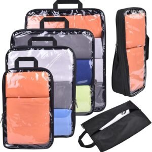 BAGAIL Transparent Compression Packing Cubes, Clear and Visible Travel Packing Organizer for backpack and suitcase