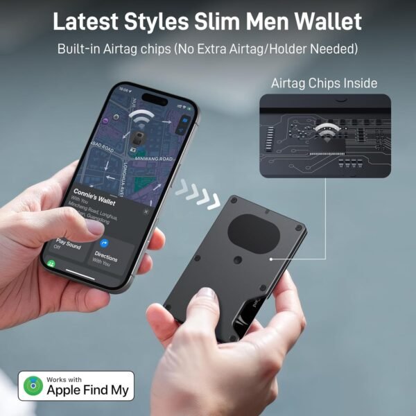 【Anti-theft Tracking Wallet】Smart Wallet with Location Tracking, Air Wallet Build in Airtag Chip Compatible with Apple Find My iOS Only, RFID-Blocking Card Holder with Money Clip (Black Carbon Fiber) - Image 2