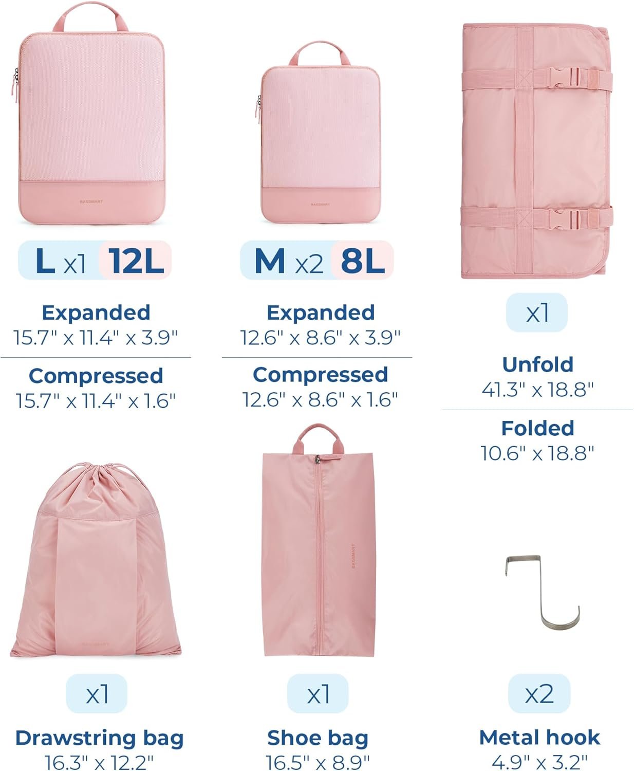 BAGSMART Hanging Compression Packing Cubes, 6 Set Large Suitcase Organizer Bags Set, Cruise Travel Essentials for Women - Image 3