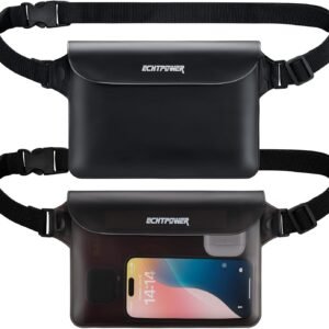 ECHTPower 2-Pack Waterproof Pouch Bag, Waterproof Fanny Pack, Waterproof Dry Bag with Adjustable Waist Strap for Beach Swimming Kayaking Floating Boating
