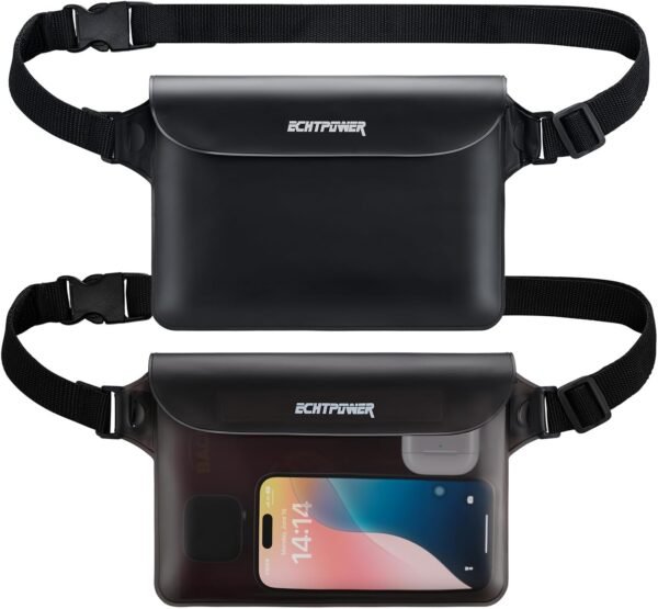 ECHTPower 2-Pack Waterproof Pouch Bag, Waterproof Fanny Pack, Waterproof Dry Bag with Adjustable Waist Strap for Beach Swimming Kayaking Floating Boating