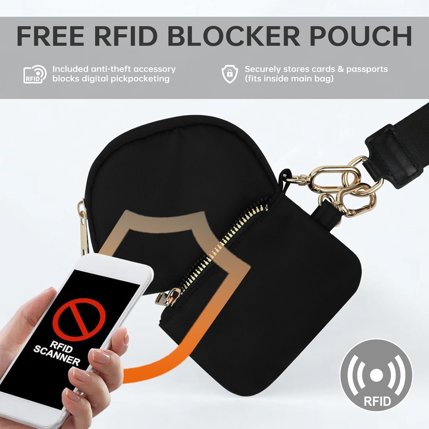 Cross Body Bag for Women Checkered Crossbody Bags Bum Bag for Women Fanny Packs for Girls Small Nylon Checkered Purse Trendy Shoulder Pouch for Womens (Black, One Size) - Image 2