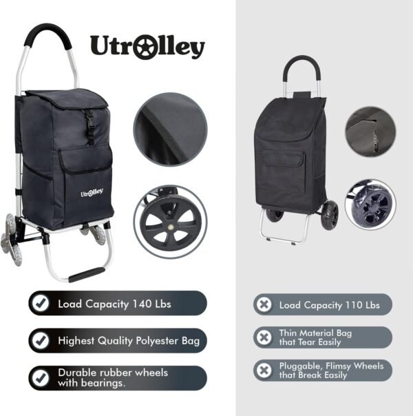 Ultra-Lightweight Foldable Stair-Climbing Shopping Cart for Groceries - 42L Capacity, Six Wheels, Removable Insulated Bag, Durable Aluminum Frame,Multi-Function Personal Hand Truck, Black - Image 8